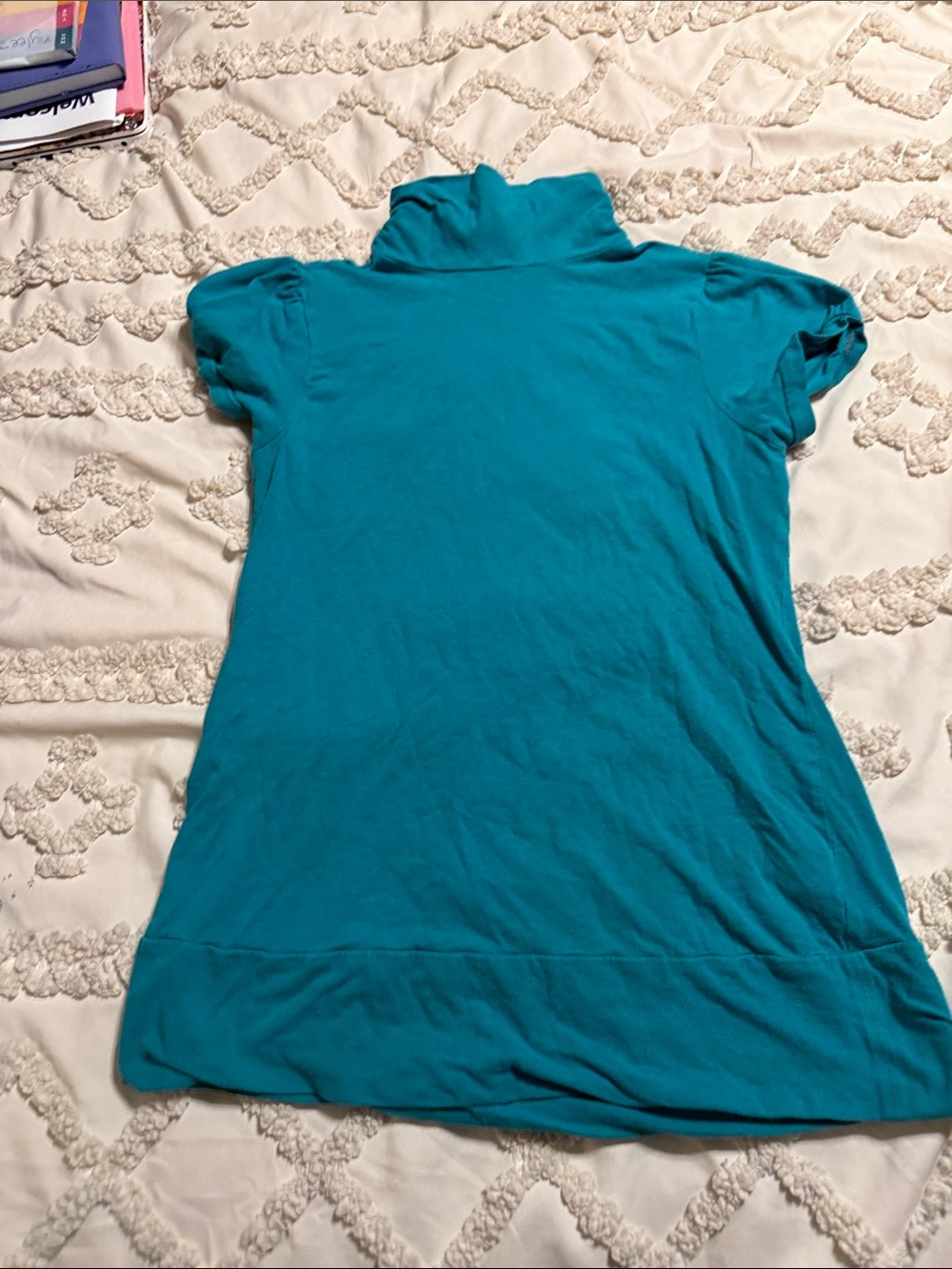 Belle Du Jour Teal Short-Sleeve Turtleneck Tunic